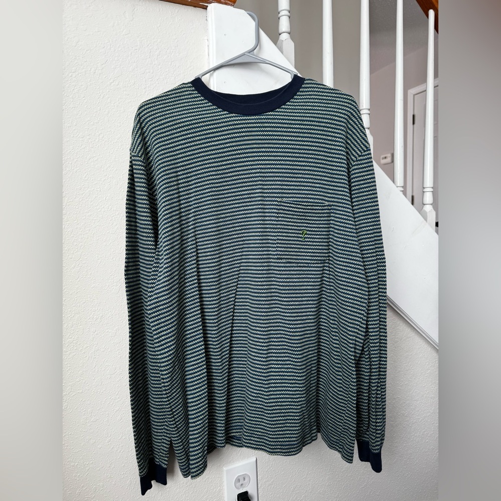 VTG 90s Guess USA Striped Knit Long Sleeve Pocket T-Shirt XL Made in USA